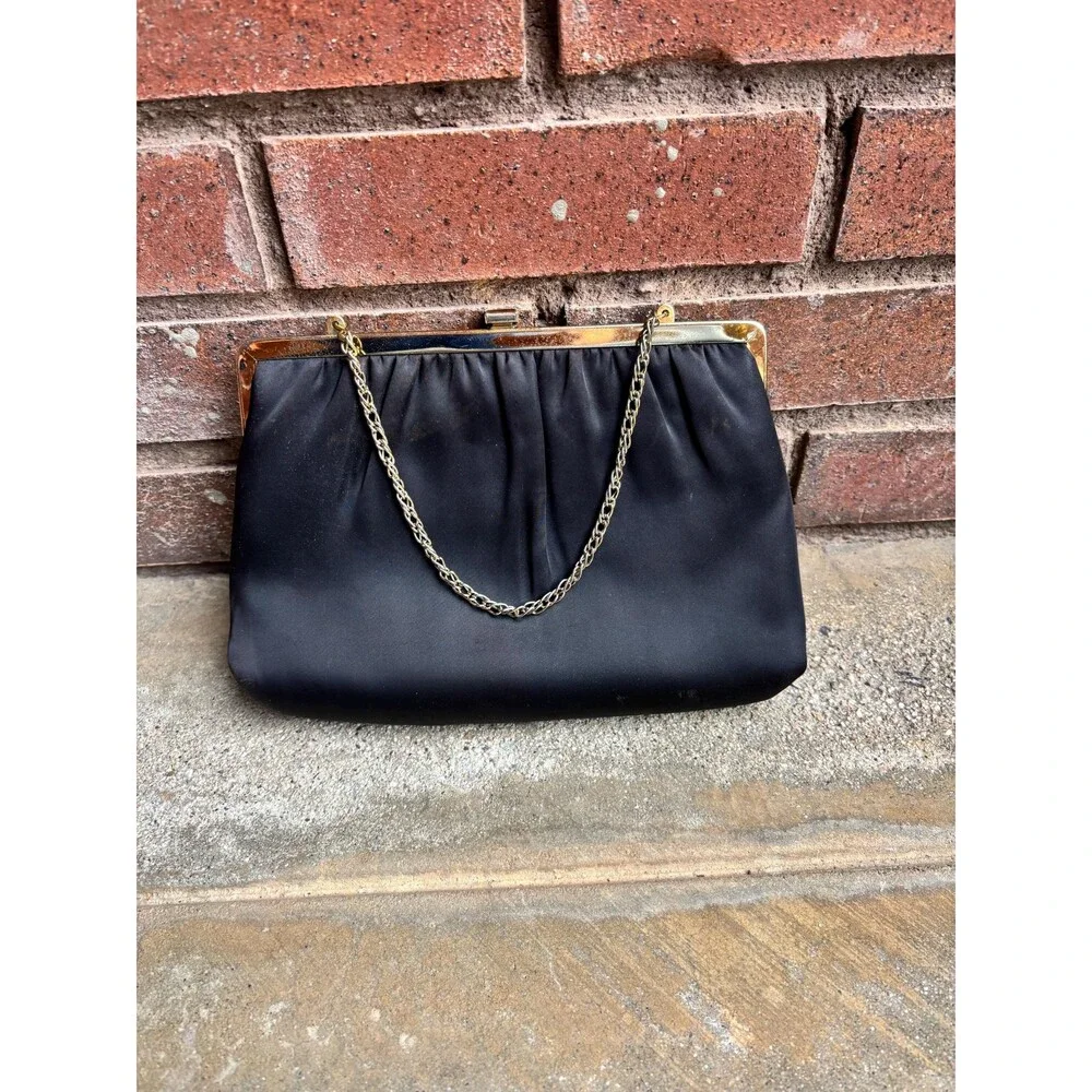 Black Satin Evening Bag 1950s 1960s